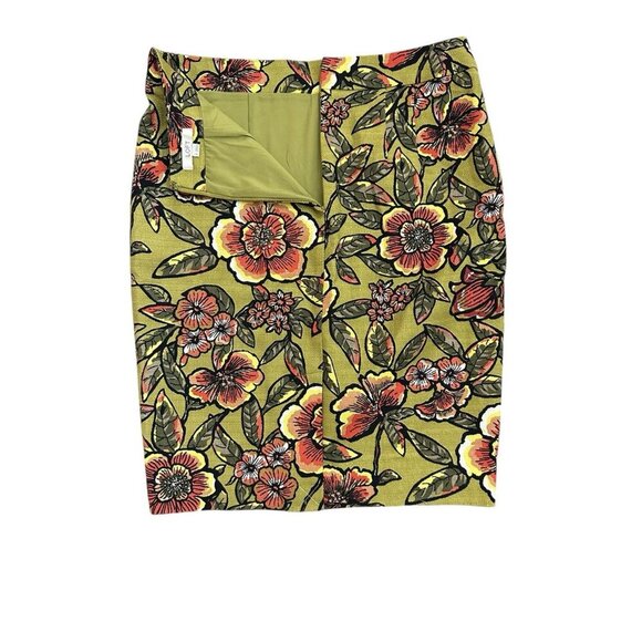 Loft Tweed Pencil Skirt Size 8 Retro Floral Pattern Green Lined 70’s Statement - Picture 2 of 6